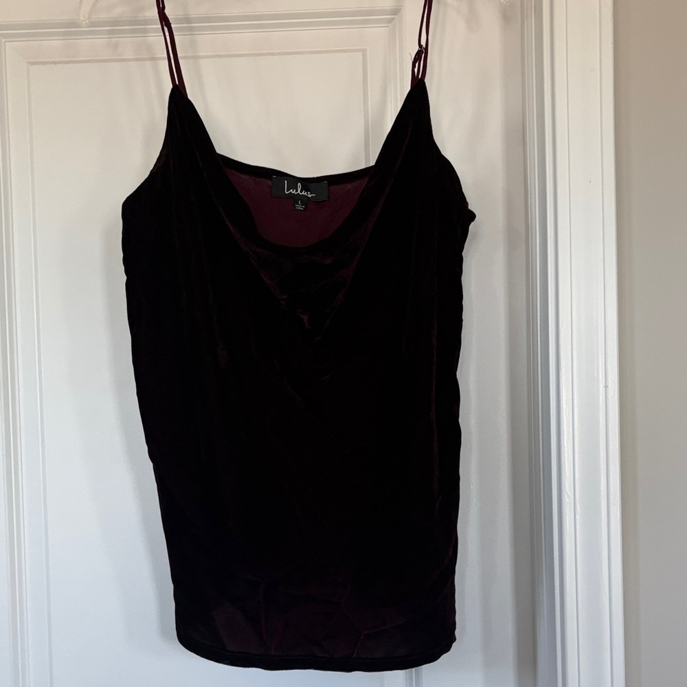 Lulu's Velvet Cowl Neck Camisole in Dark Burgundy